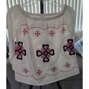 🌸 JJ’s Fairyland Embroidered Peasant Boho Off-Shoulder Top | Size Small
